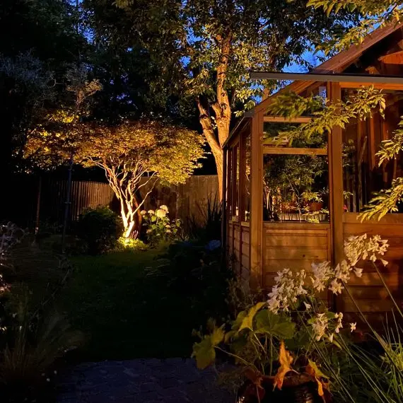 The greenhouse at night before becoming a sauna