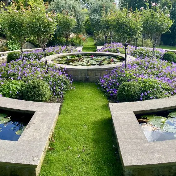 Stone water feature in Victorian garden
