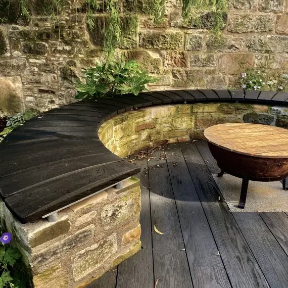 Scorched oak built-in bench