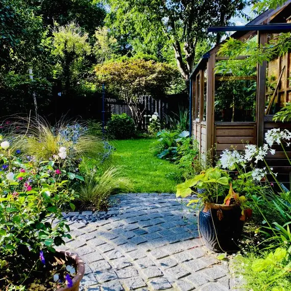 Shandon garden with cedar greenhouse