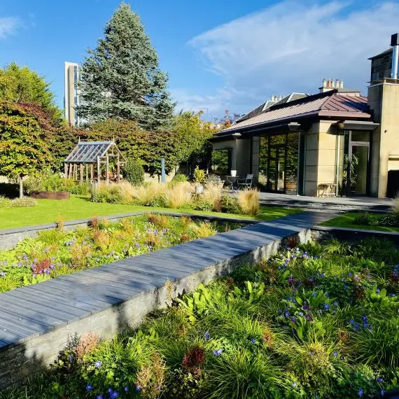 Sunken garden with timber boardwalk