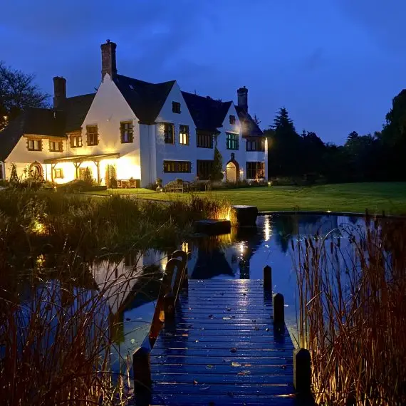 Swimming pond and boardwalk lighting