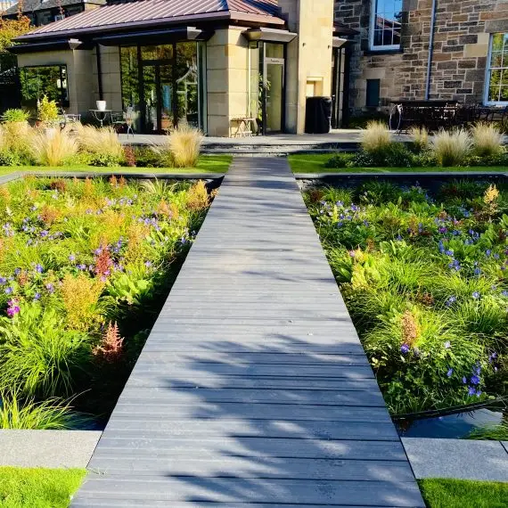 Sunken garden with timber boardwalk