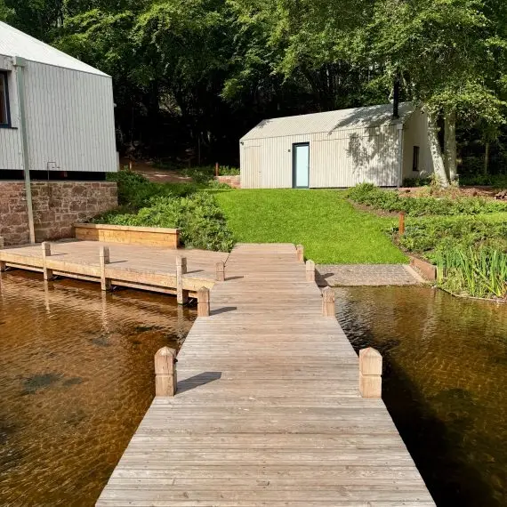 Jetty and deck with slipway for boats